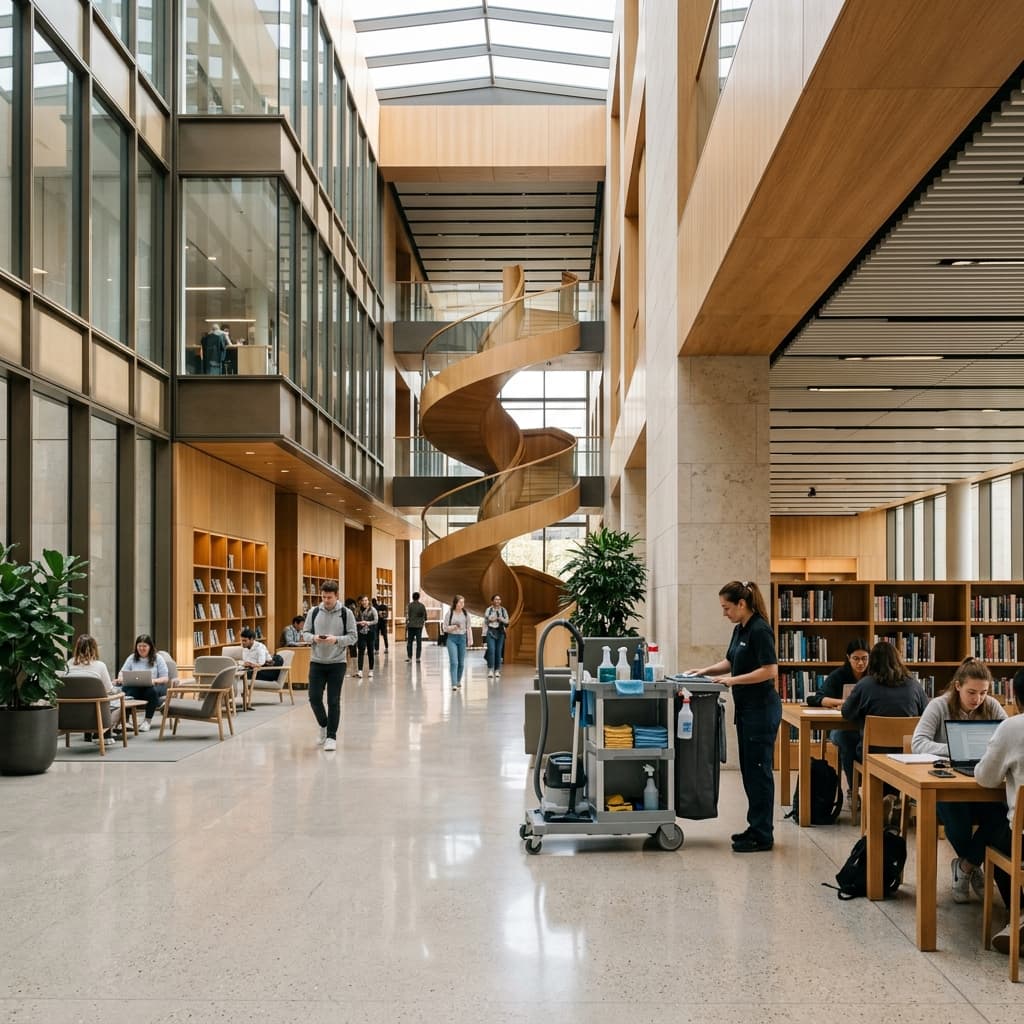 High-end modern town hall or university library interior in Central Massachusetts